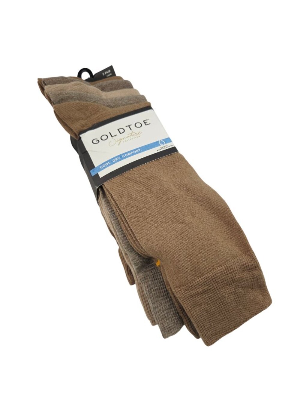 GoldToe Signature Collection Crew Socks Men 5 Pair AquaFX Moisture Wicking Brown